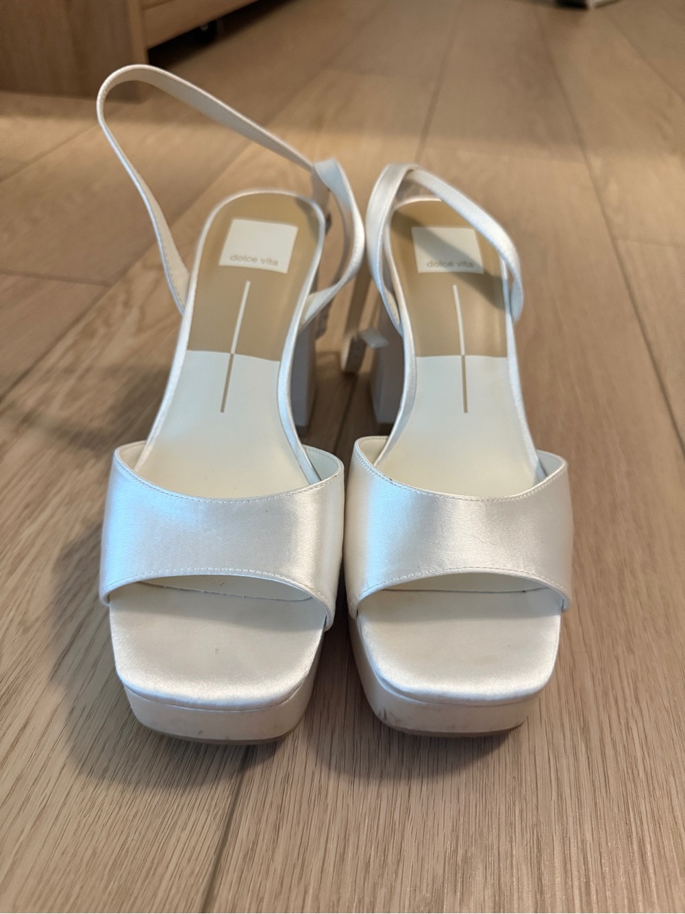 Dolce Vita White Satin Felicia Platform Heels